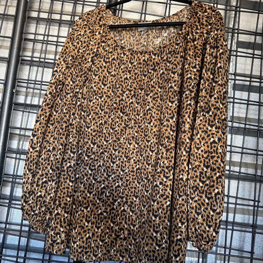 ava & viv 3x Leopard Print Long-Sleeve Blouse Brown black loose top